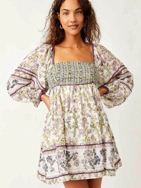 Free People Floral Boho Top | Long Sleeve Peasant Blouse | Size XS